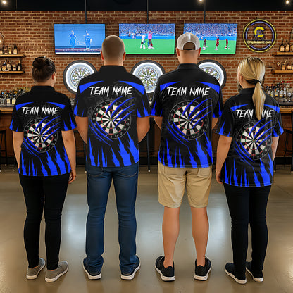 Black And Blue Custom Leopard Darts Shirt For Women, Darts Team Jersey Polo & Quarter Zip TDM5626