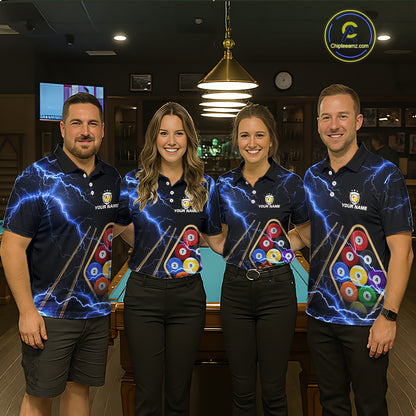 Blue 9 Ball Thunder Lightning Billiard Shirts For Women Custom 9 Ball Pool Team Jersey Polo, 1/4 Zip TDM5633