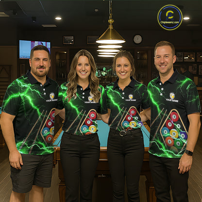 Green 9 Ball Thunder Lightning Billiard Shirts For Women Custom 9 Ball Pool Team Jersey Polo, 1/4 Zip TDM5634