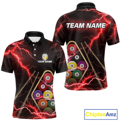 Red 9 Ball Thunder Lightning Billiard Shirts For Men Custom 9 Ball Pool Team Jersey Polo & 1/4 Zip TDM5635