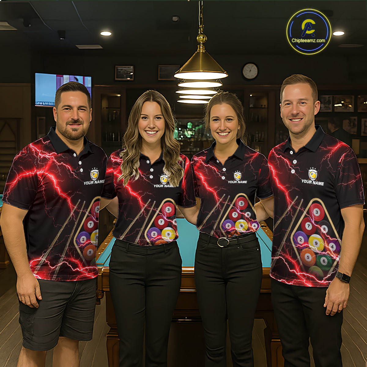 Red 9 Ball Thunder Lightning Billiard Shirts For Women Custom 9 Ball Pool Team Jersey Polo & 1/4 Zip TDM5635