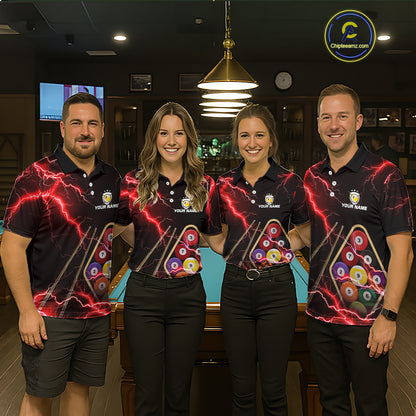 Red 9 Ball Thunder Lightning Billiard Shirts For Women Custom 9 Ball Pool Team Jersey Polo & 1/4 Zip TDM5635