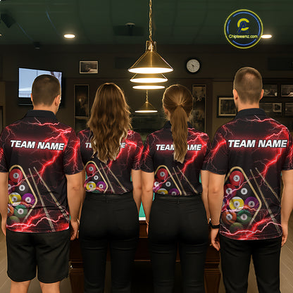 Red 9 Ball Thunder Lightning Billiard Shirts For Women Custom 9 Ball Pool Team Jersey Polo & 1/4 Zip TDM5635