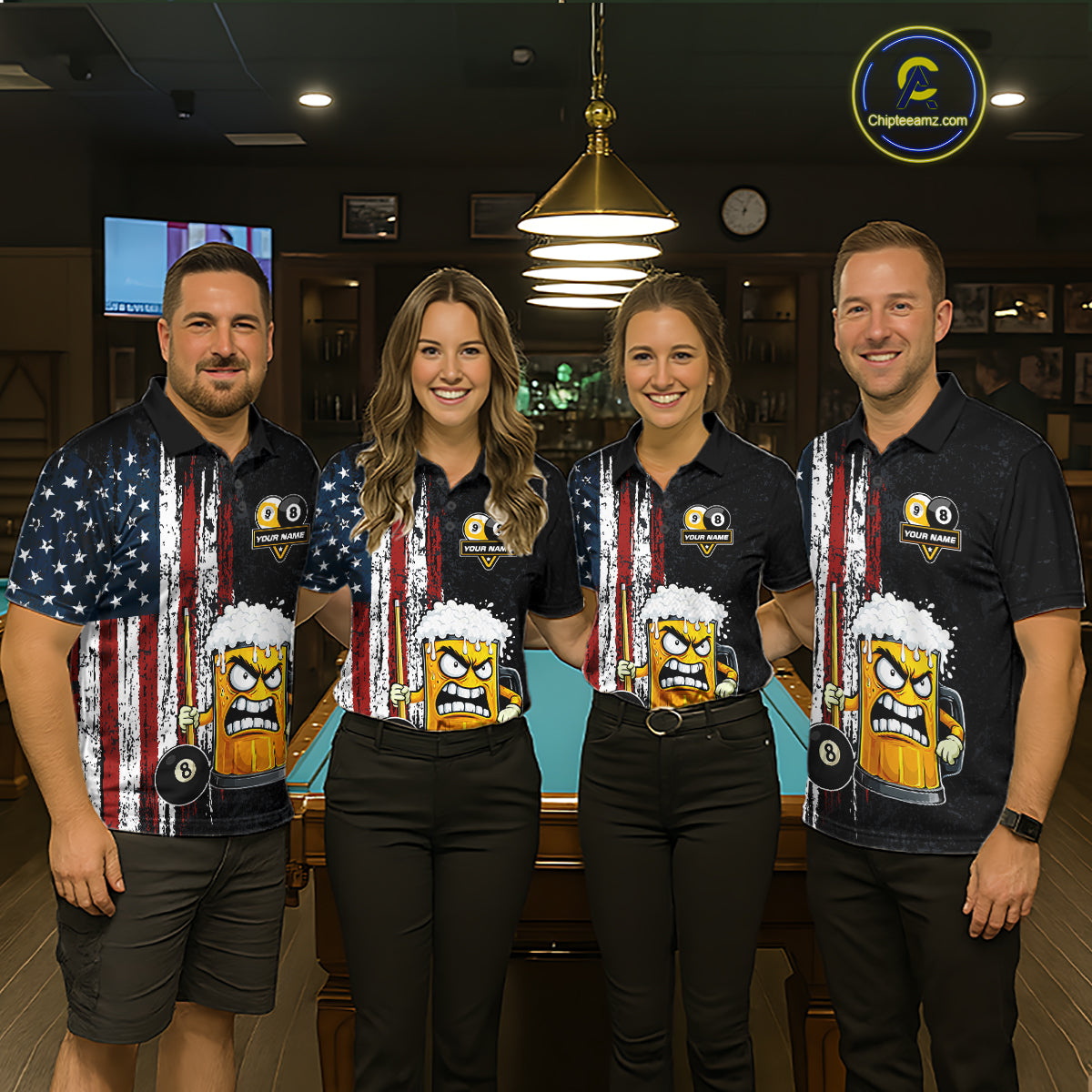 Funny Angry Beer 8 Ball & 9 Ball Billiard Shirt For Women Custom American Flag Pool Team Jersey TDM5636