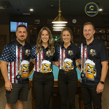 Funny Angry Beer 8 Ball & 9 Ball Billiard Shirt For Women Custom American Flag Pool Team Jersey TDM5636