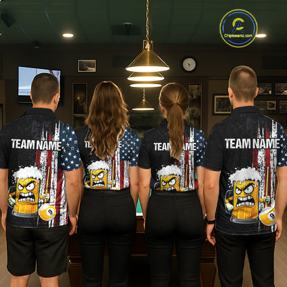 Funny Angry Beer 8 Ball & 9 Ball Billiard Shirt For Women Custom American Flag Pool Team Jersey TDM5636