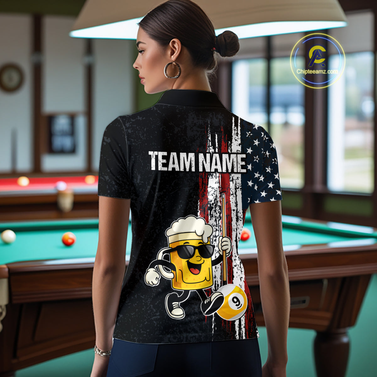 American Flag 8 Ball & 9 Ball Pool Funny Beer Billiard Shirt For Women Custom Billiard Team Jersey TDM5637