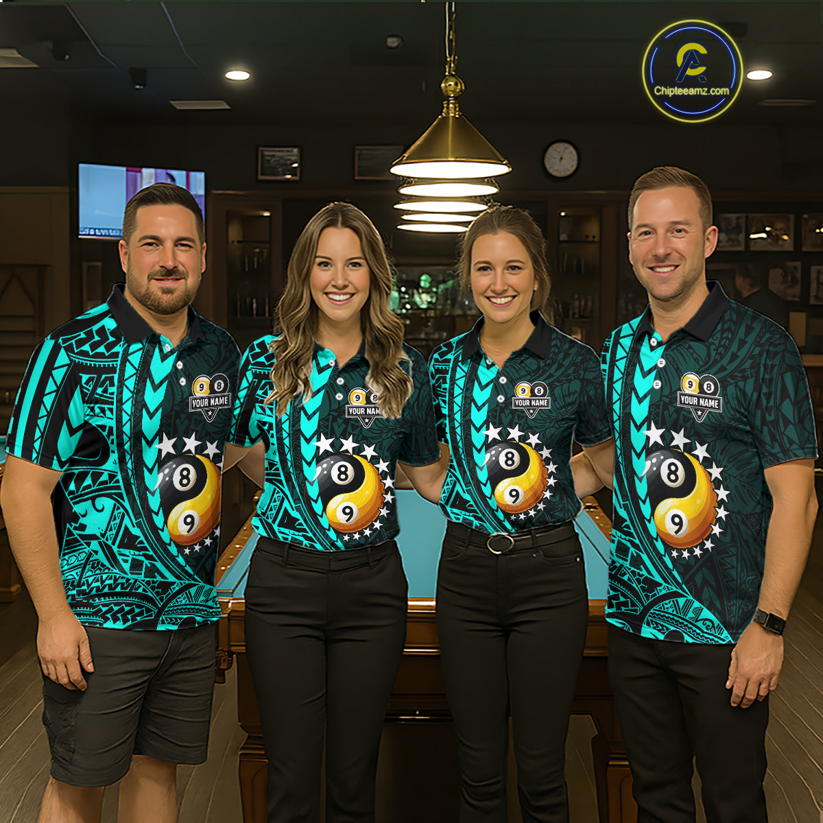 Custom Turquoise Tribal 8 Ball & 9 Ball Yin-Yang Billiard Shirt For Women, Funny Pool Team Jersey TDM5844