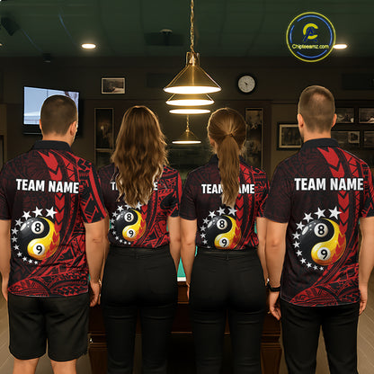 Custom Red Tribal 8 Ball & 9 Ball Yin And Yang Billiard Shirt For Women, Funny Pool Team Jersey TDM5846
