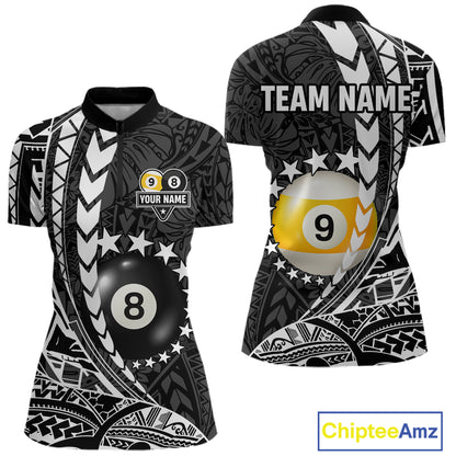 Custom White Black 8 Ball & 9 Ball Tribal Billiard Shirt For Women, Funny Pool Team Jersey  TDM5847
