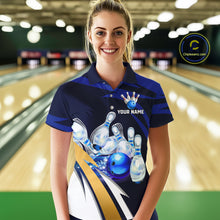 Load image into Gallery viewer, Personalized Blue Strike Ball Bowling Shirt For Women Custom Team Bowling Jersey Polo &amp; 1/4 Zip TDM6243
