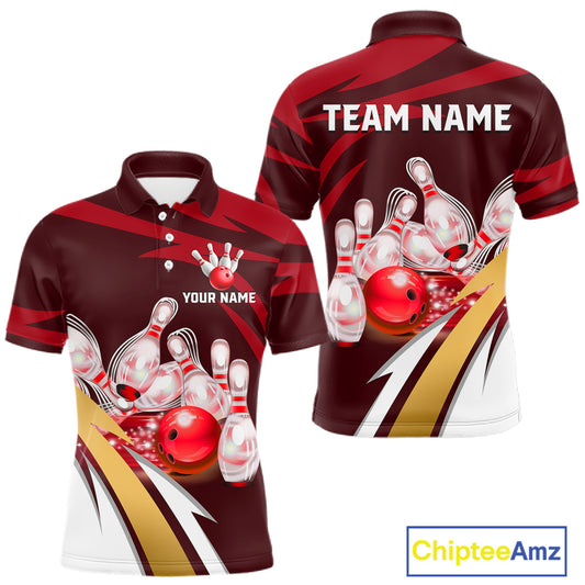 Personalized Red Strike Ball Bowling Shirt For Men Custom Team Bowling Jersey Polo & 1/4 Zip TDM6244