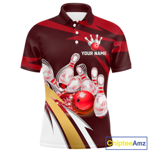 Personalized Red Strike Ball Bowling Shirt For Men Custom Team Bowling Jersey Polo & 1/4 Zip TDM6244