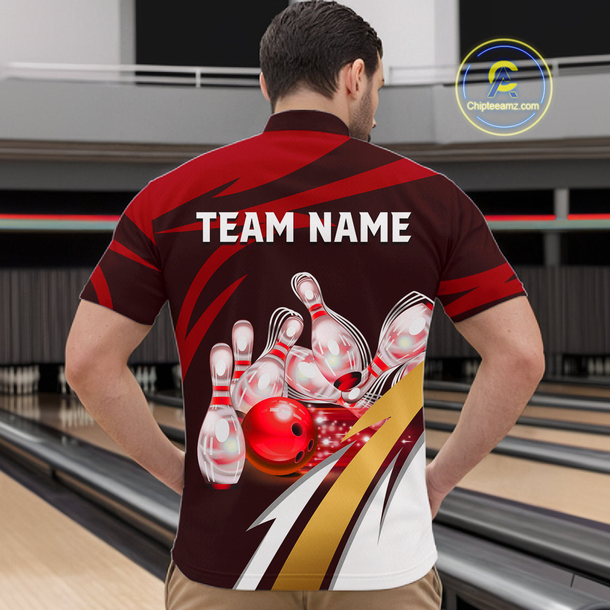 Personalized Red Strike Ball Bowling Shirt For Men Custom Team Bowling Jersey Polo & 1/4 Zip TDM6244