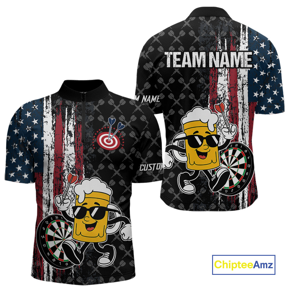 Funny Beer Grunge American Flag Darts Shirt For Men Custom Patriotic Darts Team Jersey TDM5364