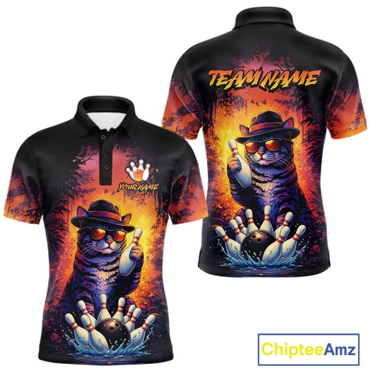Personalized Vintage Funny Cat Bowling Shirt For Men Custom Bowling Jersey Team Polo & 1/4 Zip TDM5861
