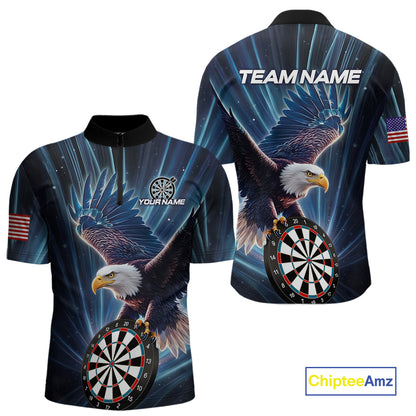 Personalized Eagle Lightning Blue Darts Shirt For Men Custom Darts Jersey Team Polo & 1/4 Zip TDM5376