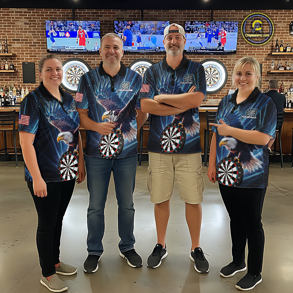 Personalized Eagle Lightning Blue Darts Shirt For Women Custom Darts Jersey Team Polo & 1/4 Zip TDM5376