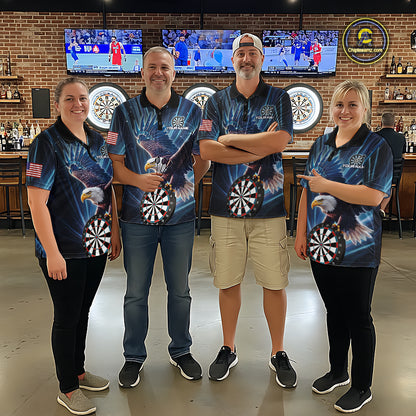 Personalized Eagle Lightning Blue Darts Shirt For Women Custom Darts Jersey Team Polo & 1/4 Zip TDM5376