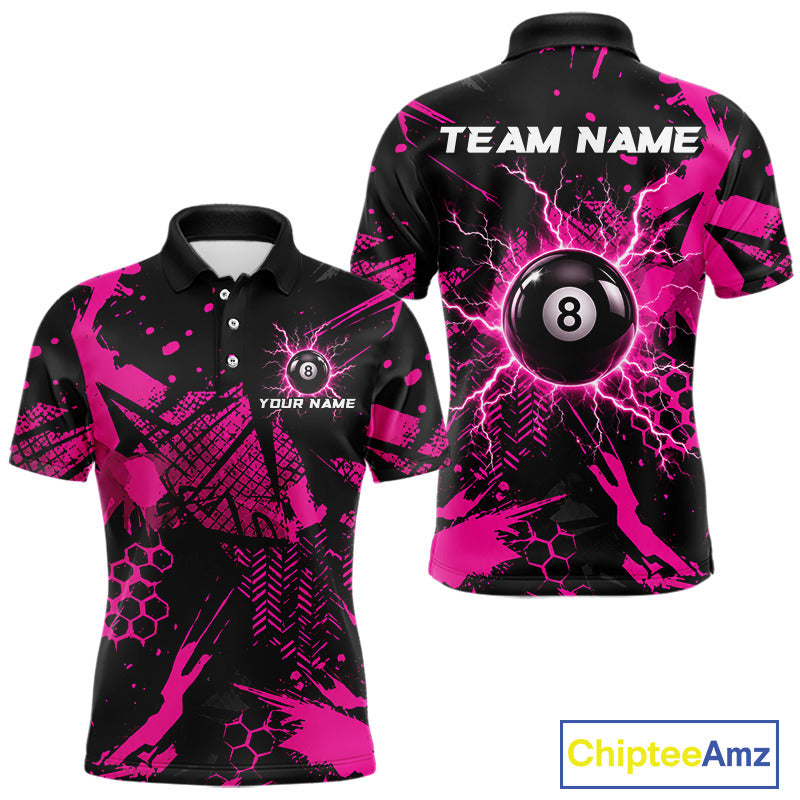 Pink And Black Grunge Lightning 8 Ball Pool Jersey For Men Custom Billiard League Team Shirts TDM7173