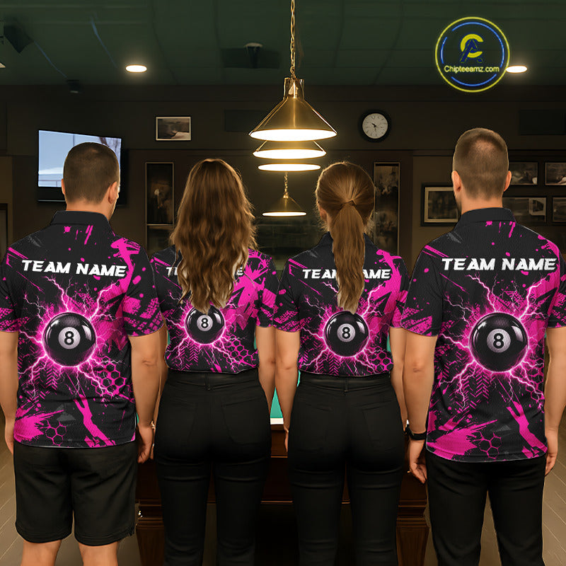 Pink And Black Grunge Lightning 8 Ball Pool Jersey For Men Custom Billiard League Team Shirts TDM7173