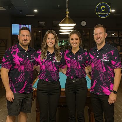 Pink And Black Grunge Lightning 8 Ball Pool Jersey For Men Custom Billiard League Team Shirts TDM7173