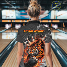Load image into Gallery viewer, Personalized Flame Tiger Bowling Shirt For Women Custom Bowling League Team Jersey Polo &amp; 1/4 Zip TDM6295