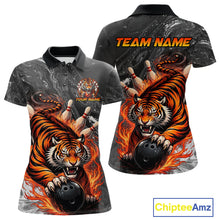 Load image into Gallery viewer, Personalized Flame Tiger Bowling Shirt For Women Custom Bowling League Team Jersey Polo &amp; 1/4 Zip TDM6295