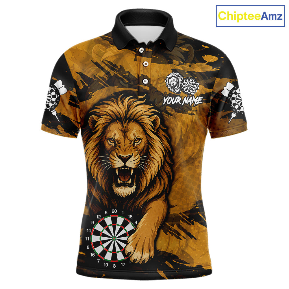 Personalized Retro Grunge Lion Darts Shirts For Men Custom Darts Team Jersey Polo, 1/4 Zip TDM7188