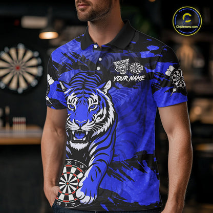 Personalized Blue Dartboard Tiger Darts Shirt For Men Custom Darts Jersey Team Polo & 1/4 Zip TDM7186