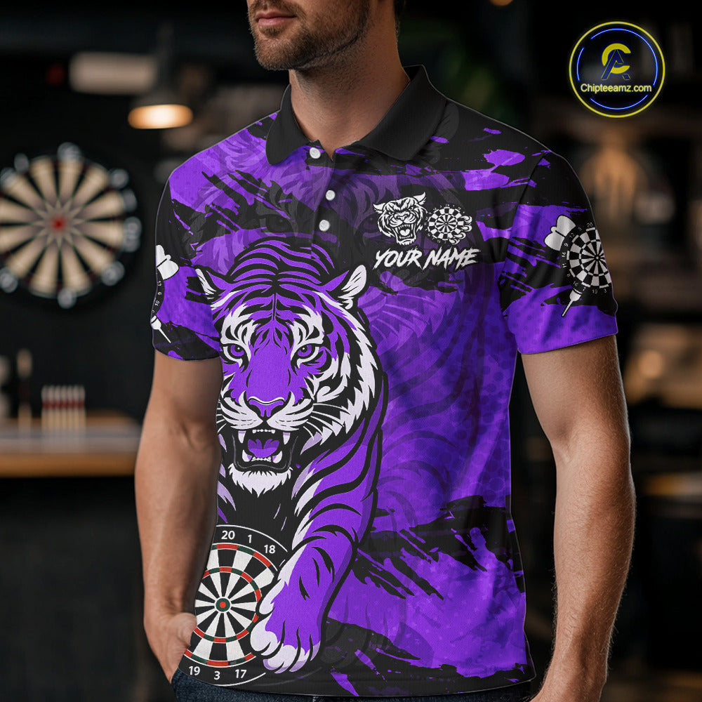 Personalized Purple Dartboard Tiger Darts Shirt For Men Custom Darts Jersey Team Polo & 1/4 Zip TDM7187