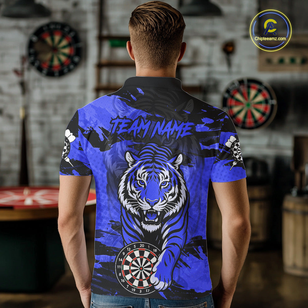 Personalized Blue Dartboard Tiger Darts Shirt For Men Custom Darts Jersey Team Polo & 1/4 Zip TDM7186