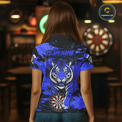 Personalized Blue Dartboard Tiger Darts Shirt For Women Custom Darts Jersey Team Polo & 1/4 Zip TDM7186