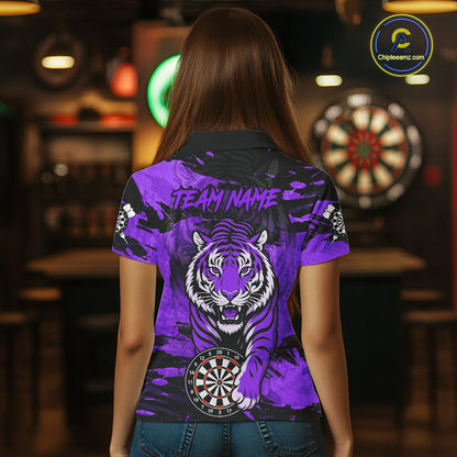 Personalized Purple Dartboard Tiger Darts Shirt For Women Custom Darts Jersey Team Polo & 1/4 Zip TDM7187