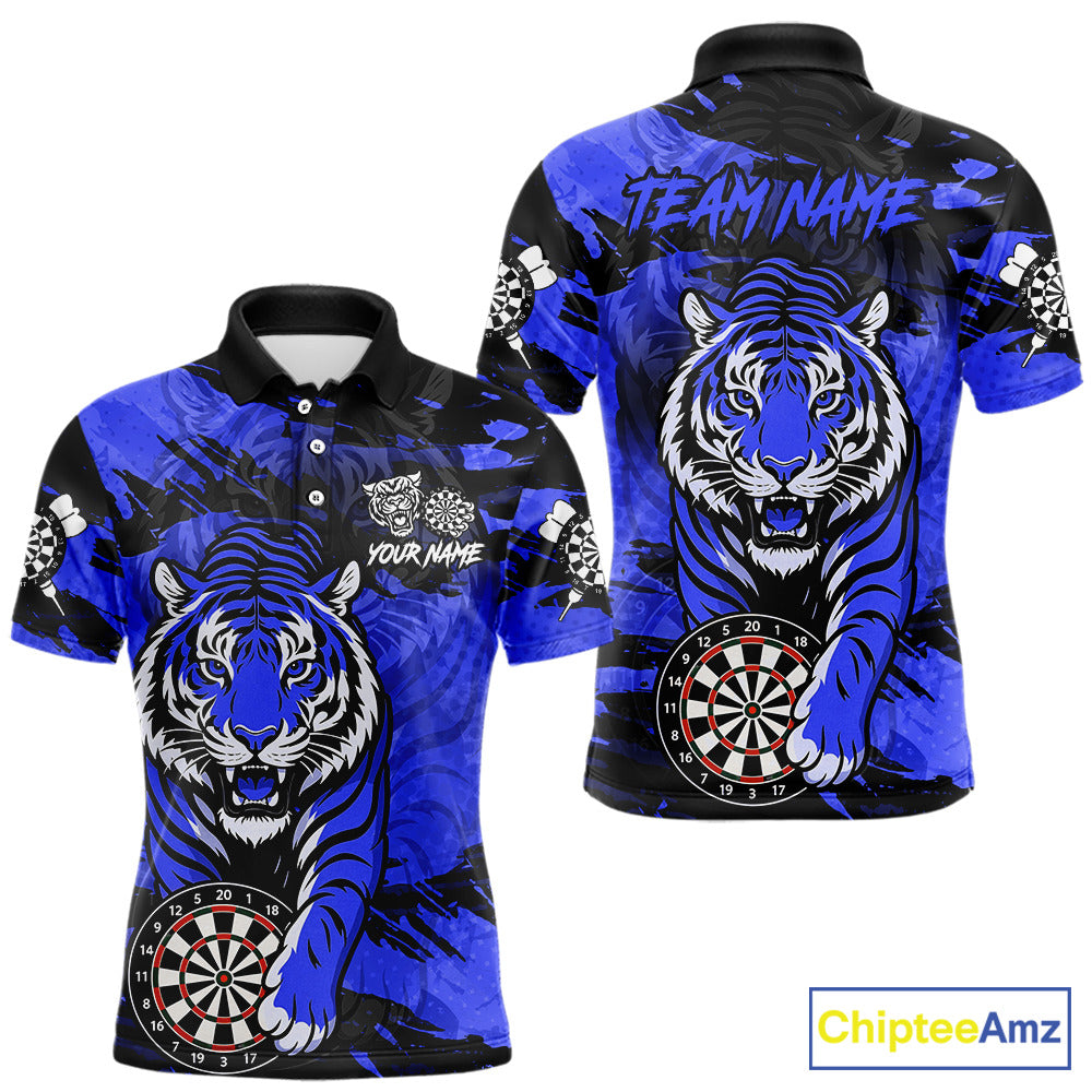 Personalized Blue Dartboard Tiger Darts Shirt For Men Custom Darts Jersey Team Polo & 1/4 Zip TDM7186