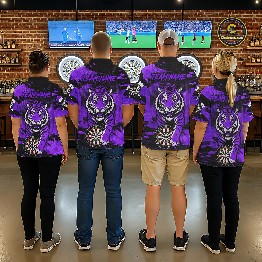 Personalized Purple Dartboard Tiger Darts Shirt For Men Custom Darts Jersey Team Polo & 1/4 Zip TDM7187