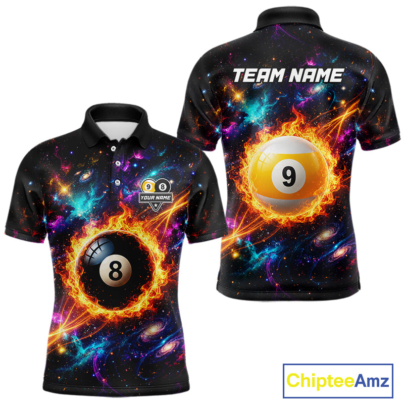 Personalized Galaxy Fire 8 Ball 9 Ball Billiard Shirt For Men, Pool Team Jersey Polo & Quarter Zip TDM7235
