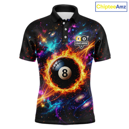 Personalized Galaxy Fire 8 Ball 9 Ball Billiard Shirt For Men, Pool Team Jersey Polo & Quarter Zip TDM7235