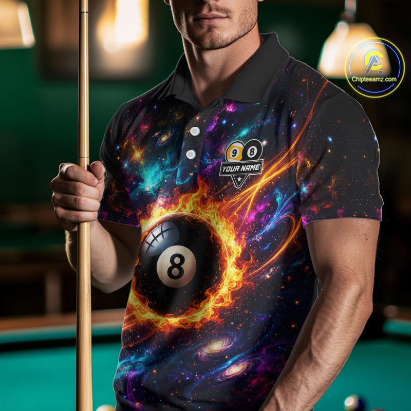 Personalized Galaxy Fire 8 Ball 9 Ball Billiard Shirt For Men, Pool Team Jersey Polo & Quarter Zip TDM7235
