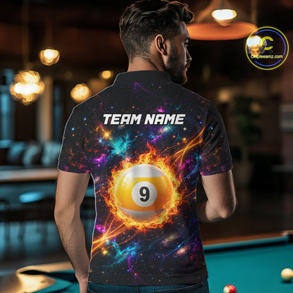 Personalized Galaxy Fire 8 Ball 9 Ball Billiard Shirt For Men, Pool Team Jersey Polo & Quarter Zip TDM7235