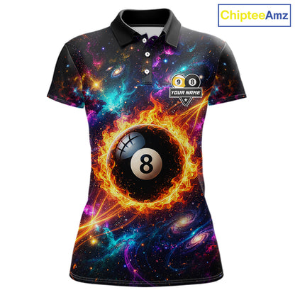 Personalized Galaxy Fire 8 Ball 9 Ball Billiard Shirt For Women, Pool Team Jersey Polo & Quarter Zip TDM7235