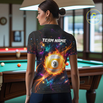 Personalized Galaxy Fire 8 Ball 9 Ball Billiard Shirt For Women, Pool Team Jersey Polo & Quarter Zip TDM7235