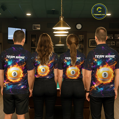 Personalized Galaxy Fire 8 Ball 9 Ball Billiard Shirt For Men, Pool Team Jersey Polo & Quarter Zip TDM7235