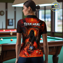 Load image into Gallery viewer, Orange Fire Flame US Flag Grim Reaper Women's Billiards Shirts Custom 8 Ball Pool Team Jersey TDM5200