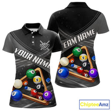 Load image into Gallery viewer, Grey And Black Billiard Jersey For Women Custom Pool Balls Billiard Team Shirt Polo &amp; 1/4 Zip TDM6330