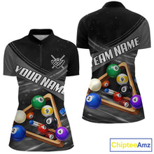 Load image into Gallery viewer, Grey And Black Billiard Jersey For Women Custom Pool Balls Billiard Team Shirt Polo &amp; 1/4 Zip TDM6330