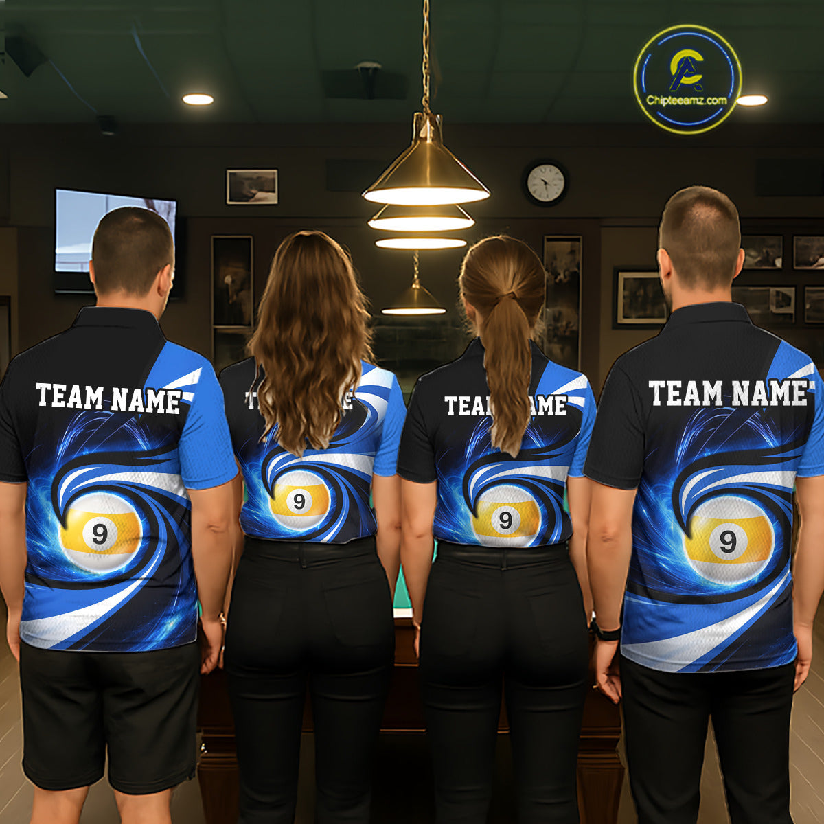 Black And Blue 8 Ball & 9 Ball Billiard Shirt For Men Custom Pool Jersey Team Polo & 1/4 Zip TDM6343
