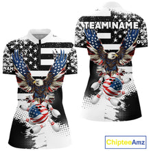 Load image into Gallery viewer, Custom Bowling Shirts For Women, Grunge Eagle American Flag Bowling Jersey Team Polo &amp; 1/4 Zip TDM6545