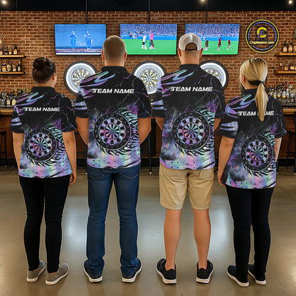 Holographic Flaming Dartboard Custom Darts Shirt For Men, Darts Jersey Team Polo & 1/4 Zip TDM5502