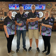 Load image into Gallery viewer, Holographic Flaming Dartboard Custom Darts Shirt For Women, Darts Jersey Team Polo &amp; 1/4 Zip TDM5502